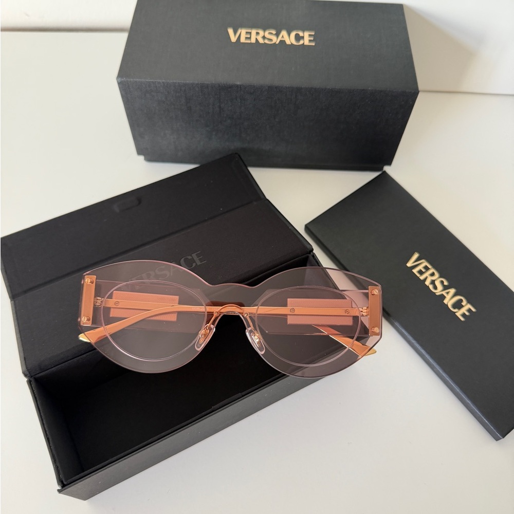 VERSACE DAMIER PLAQUE 2276 Pink Rimless Sunglass New - Picture 4 of 13